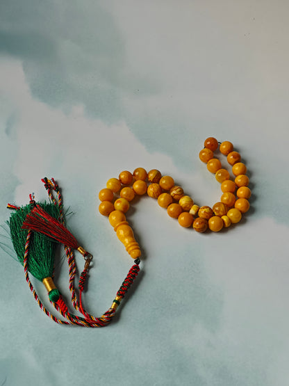 Vintage Butterscotch & Royal White Amber Tasbih – 33 Beads