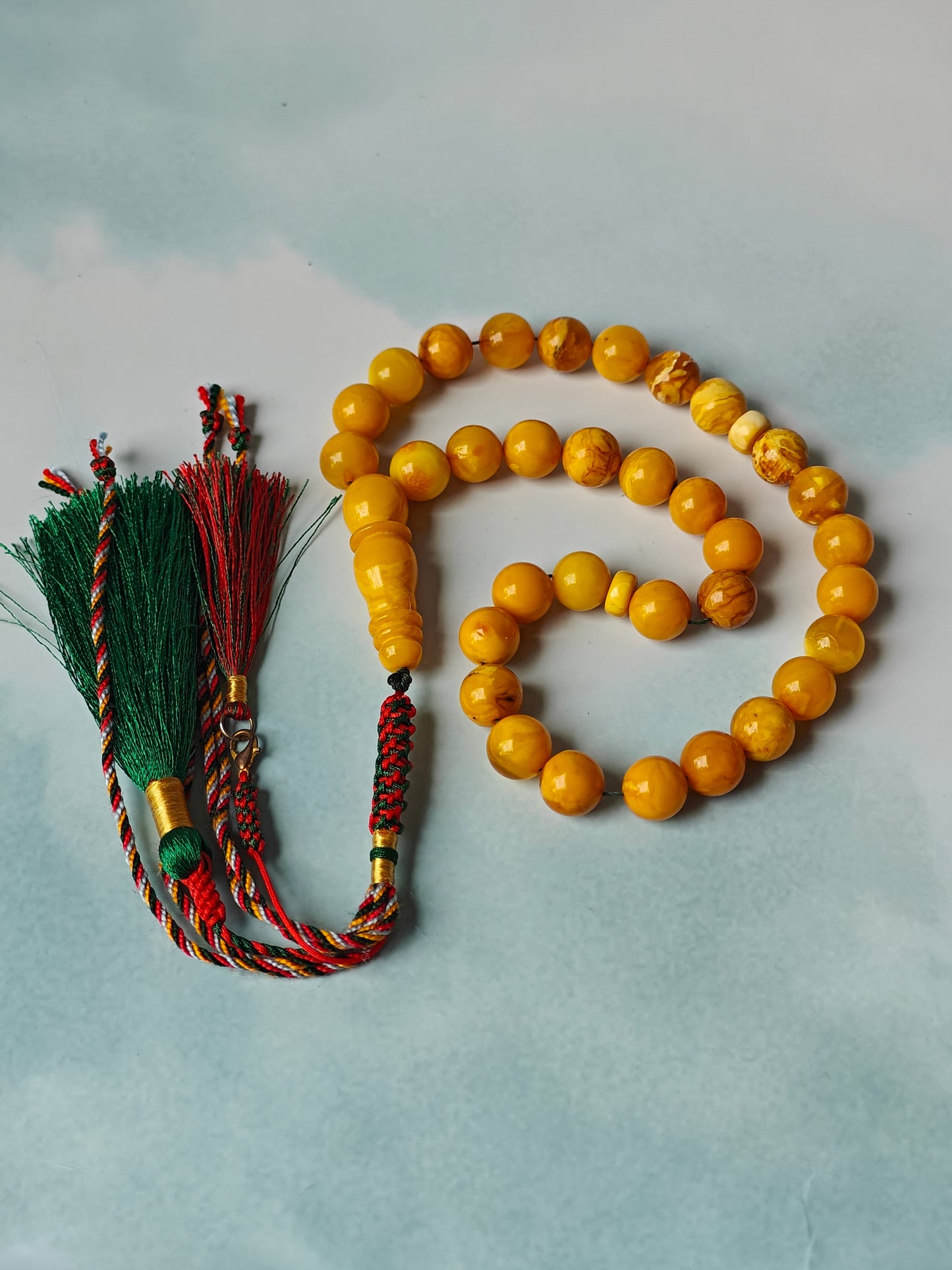 Vintage Butterscotch & Royal White Amber Tasbih – 33 Beads