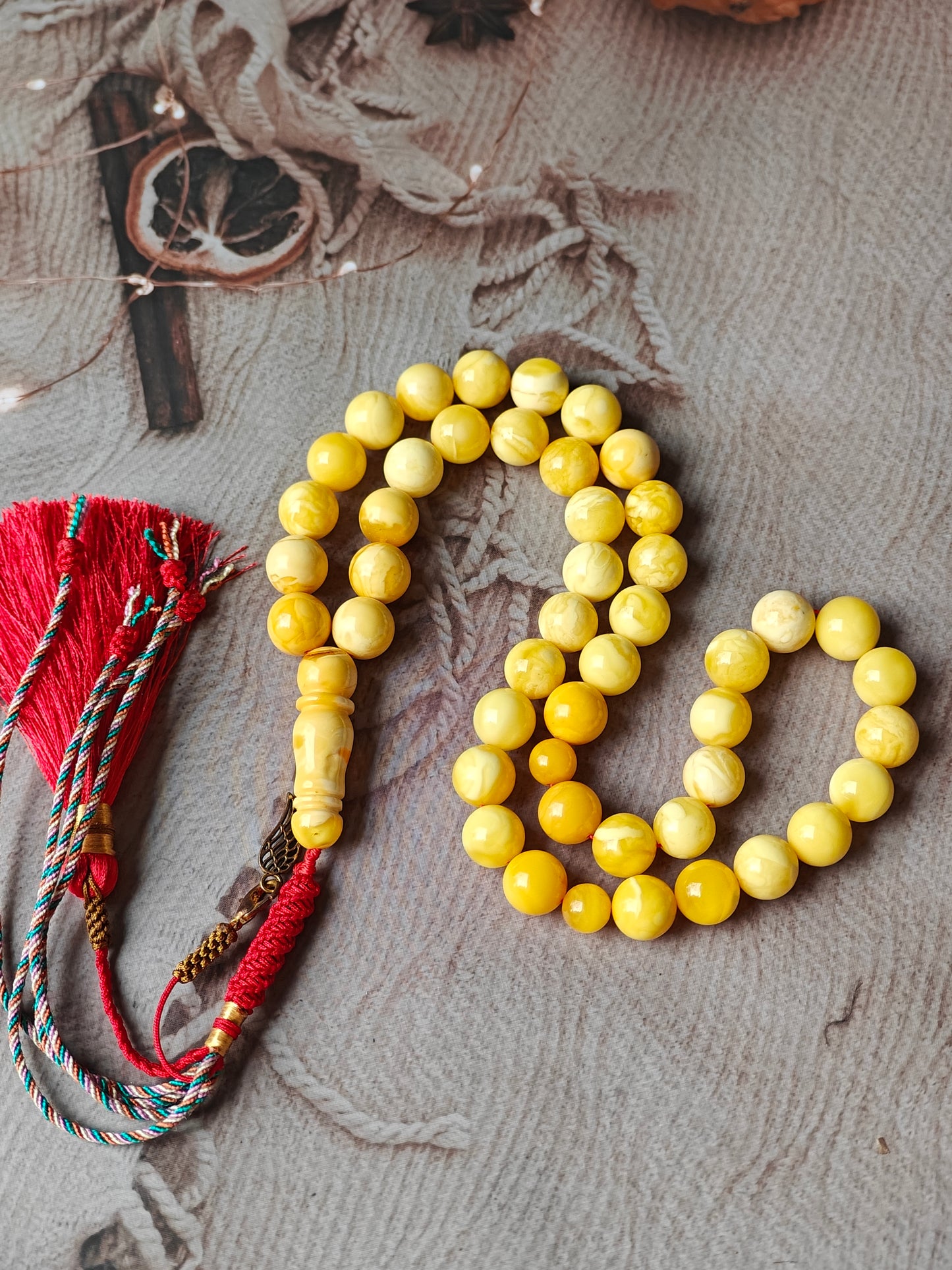 Royal White & Milk Amber Rosary – 45 Beads | Exceptional Quality