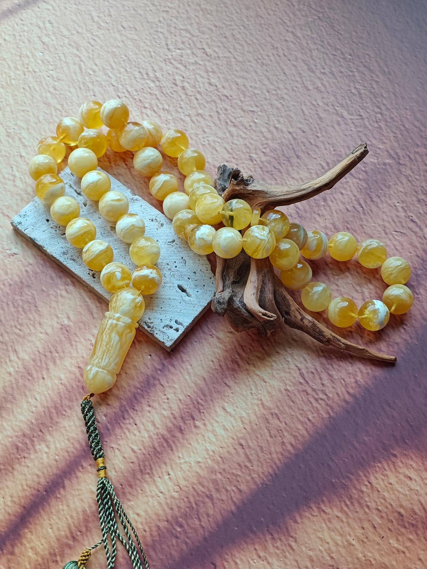 Exceptional Rare Unique Large Tiger Amber Tasbih – 45 Beads