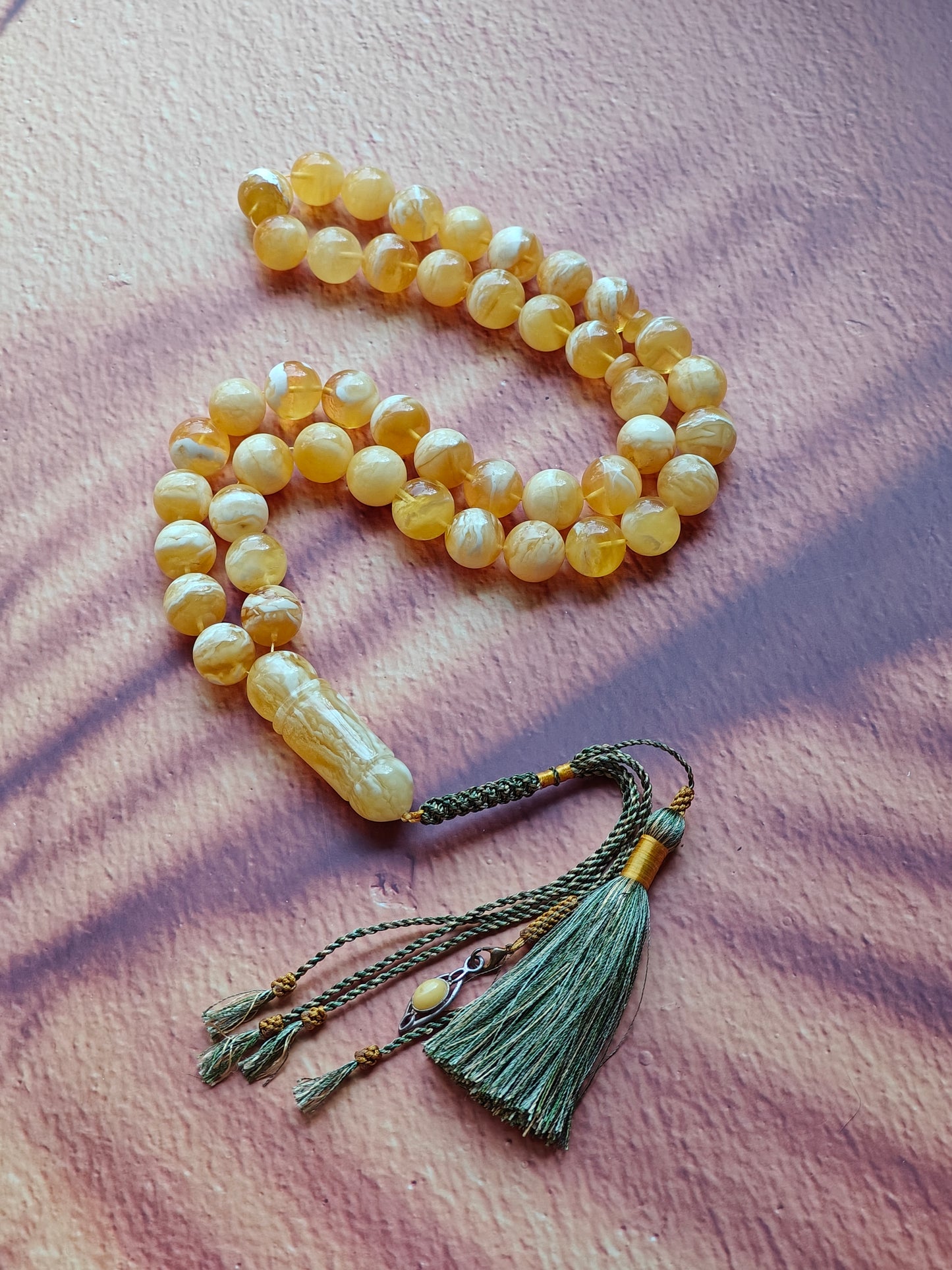 Exceptional Rare Unique Large Tiger Amber Tasbih – 45 Beads