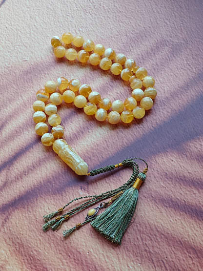 Exceptional Rare Unique Large Tiger Amber Tasbih – 45 Beads