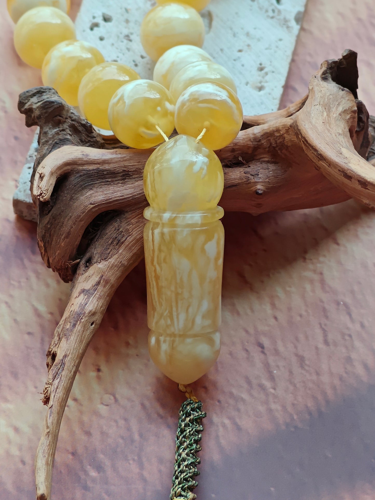 Exceptional Rare Unique Large Tiger Amber Tasbih – 45 Beads