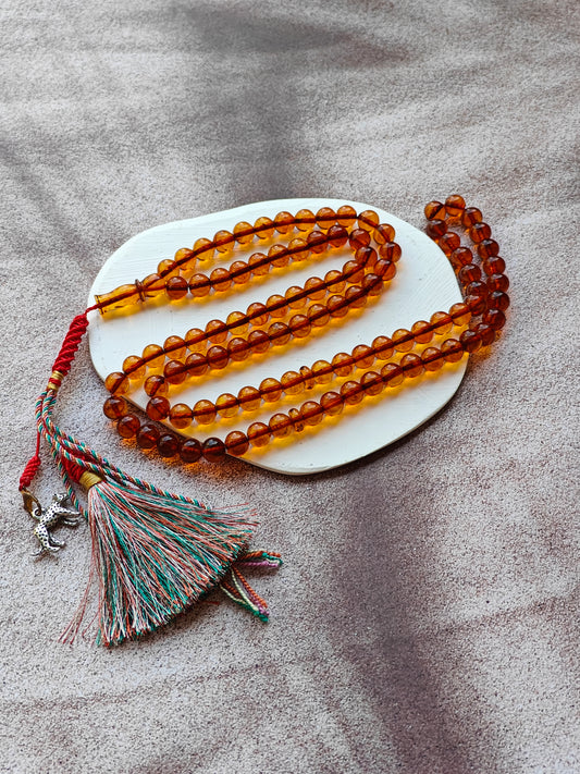 Vintage Pocket Size Cognac Amber Rosary 99 Beads