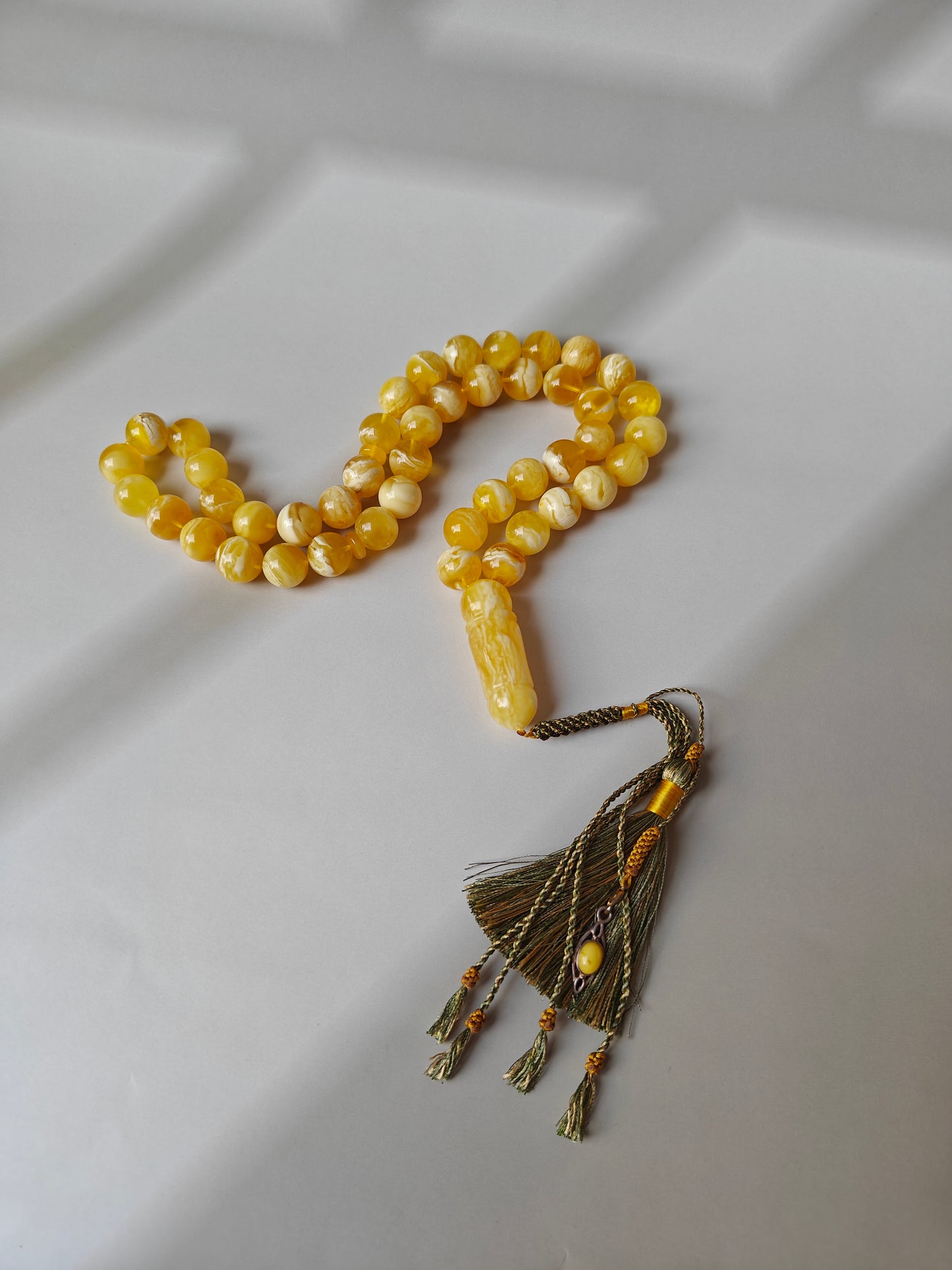 Exceptional Rare Unique Large Tiger Amber Tasbih – 45 Beads