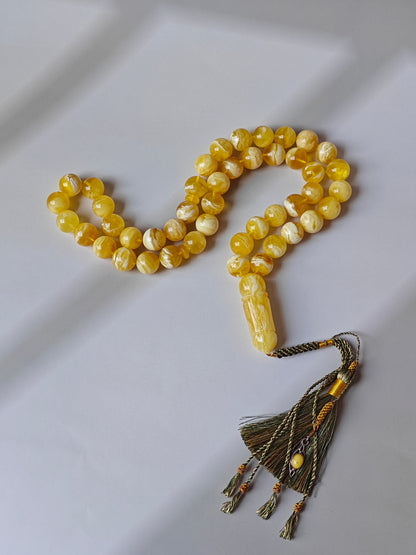 Exceptional Rare Unique Large Tiger Amber Tasbih – 45 Beads