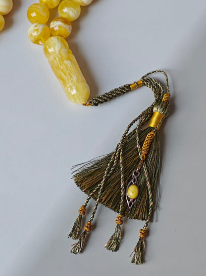 Exceptional Rare Unique Large Tiger Amber Tasbih – 45 Beads
