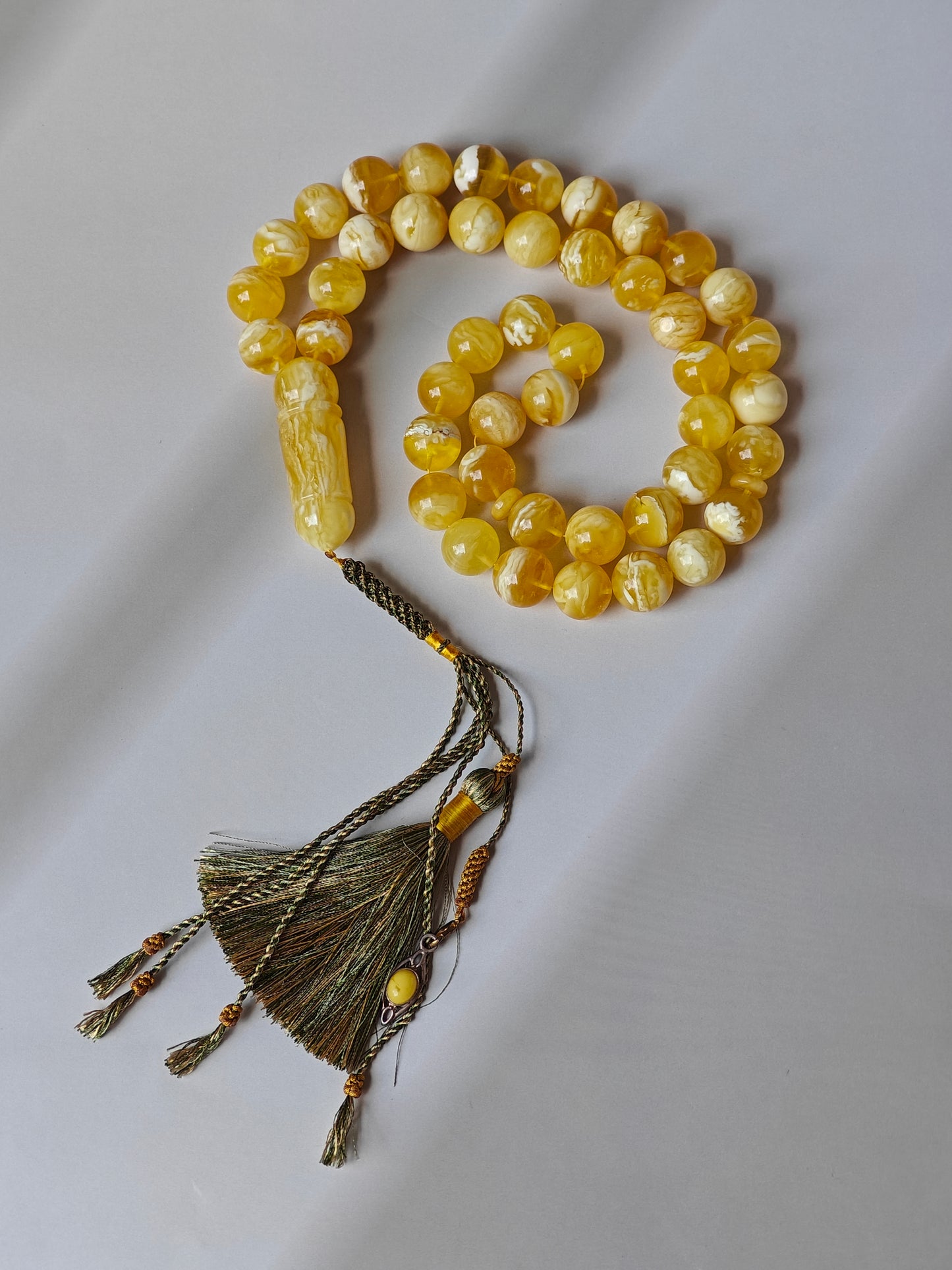 Exceptional Rare Unique Large Tiger Amber Tasbih – 45 Beads