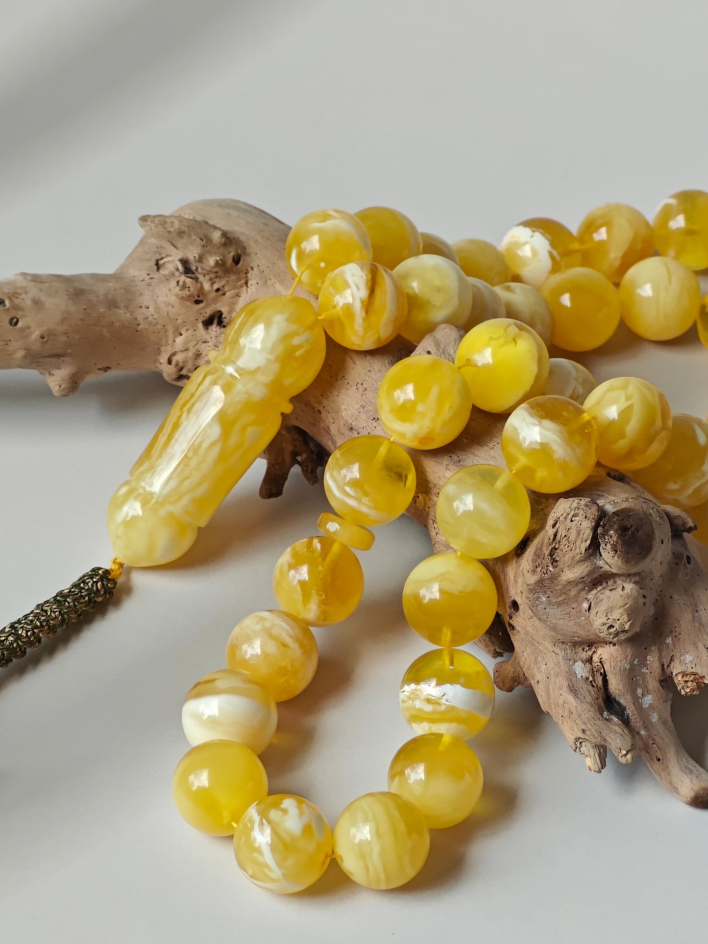 Exceptional Rare Unique Large Tiger Amber Tasbih – 45 Beads