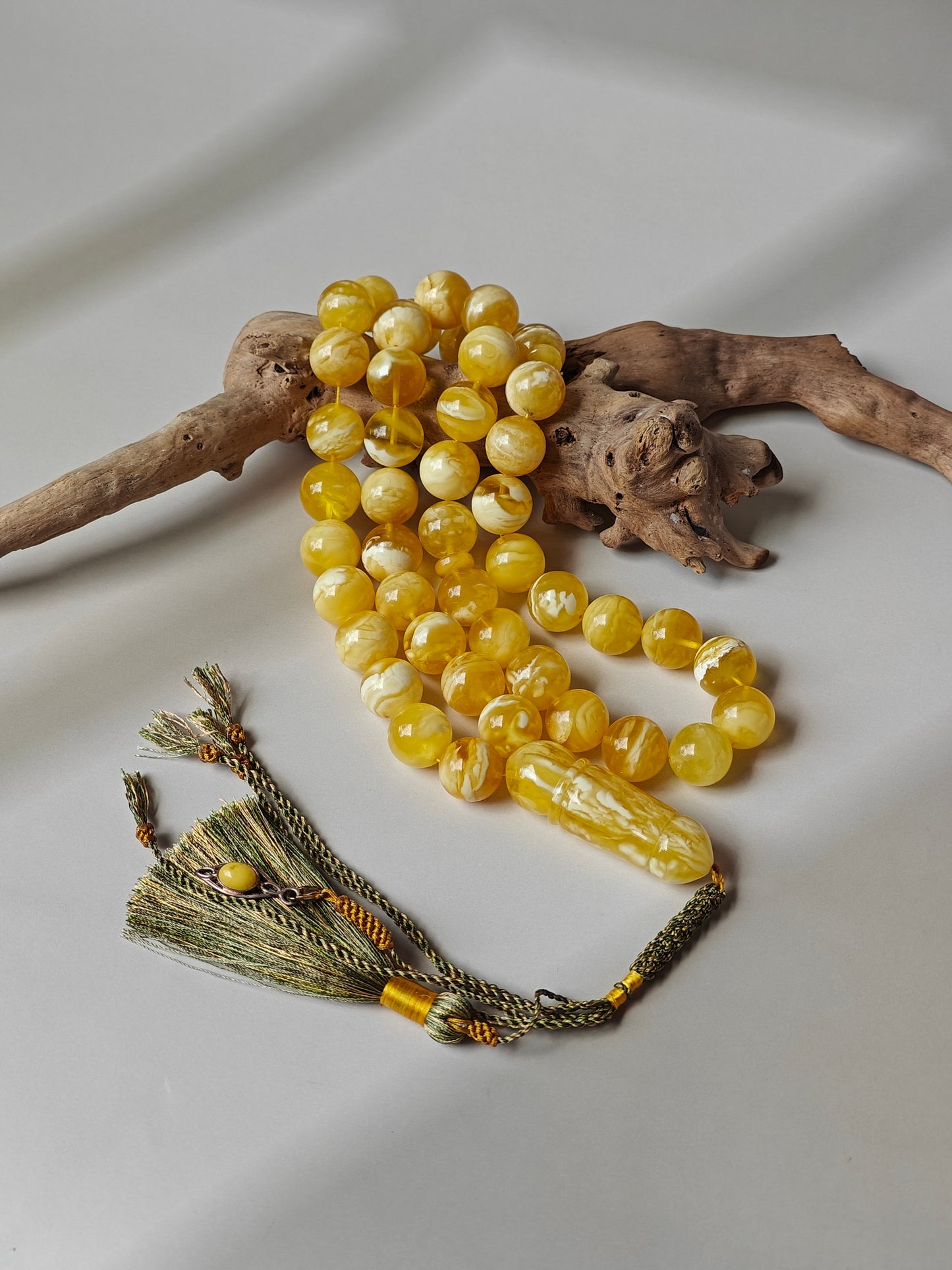 Exceptional Rare Unique Large Tiger Amber Tasbih – 45 Beads
