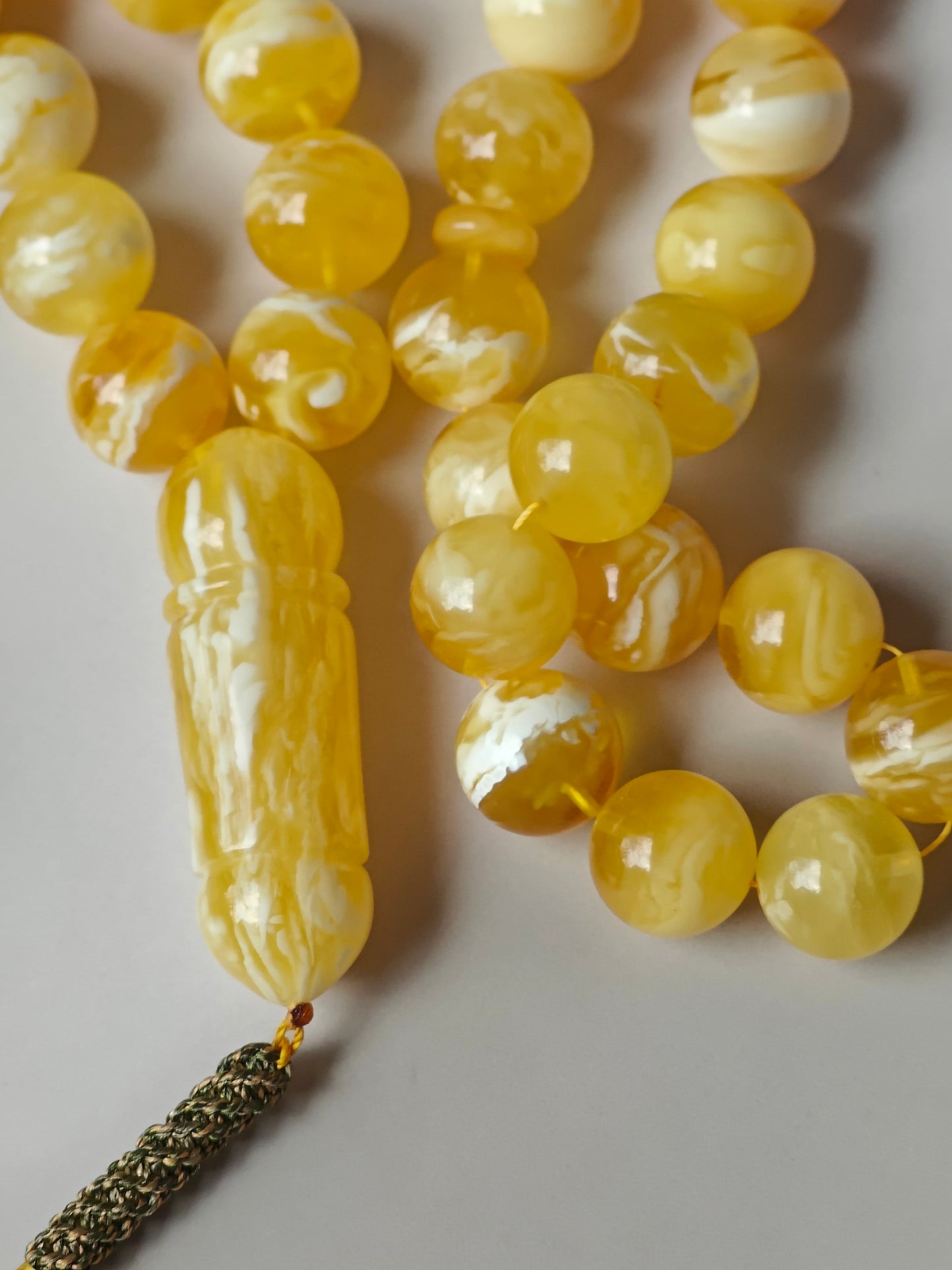 Exceptional Rare Unique Large Tiger Amber Tasbih – 45 Beads