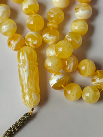 Exceptional Rare Unique Large Tiger Amber Tasbih – 45 Beads