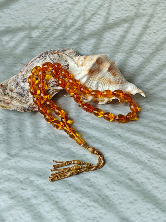 Vintage Cognac & Citron Amber Tasbih – 33 Beads
