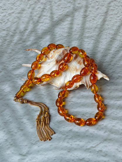 Vintage Cognac & Citron Amber Tasbih – 33 Beads