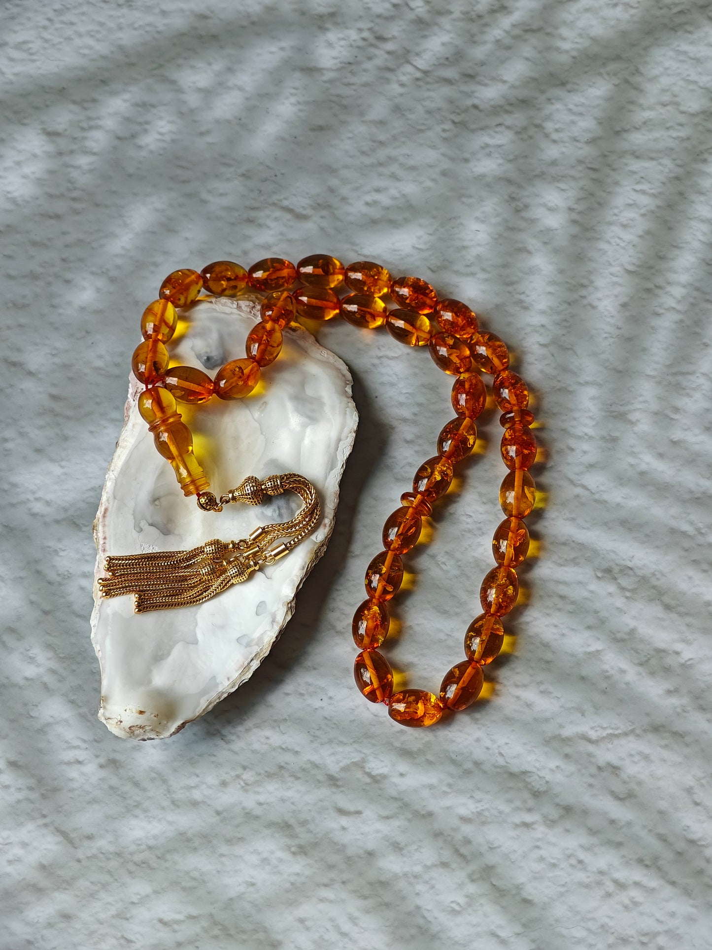 Vintage Cognac & Citron Amber Tasbih – 33 Beads