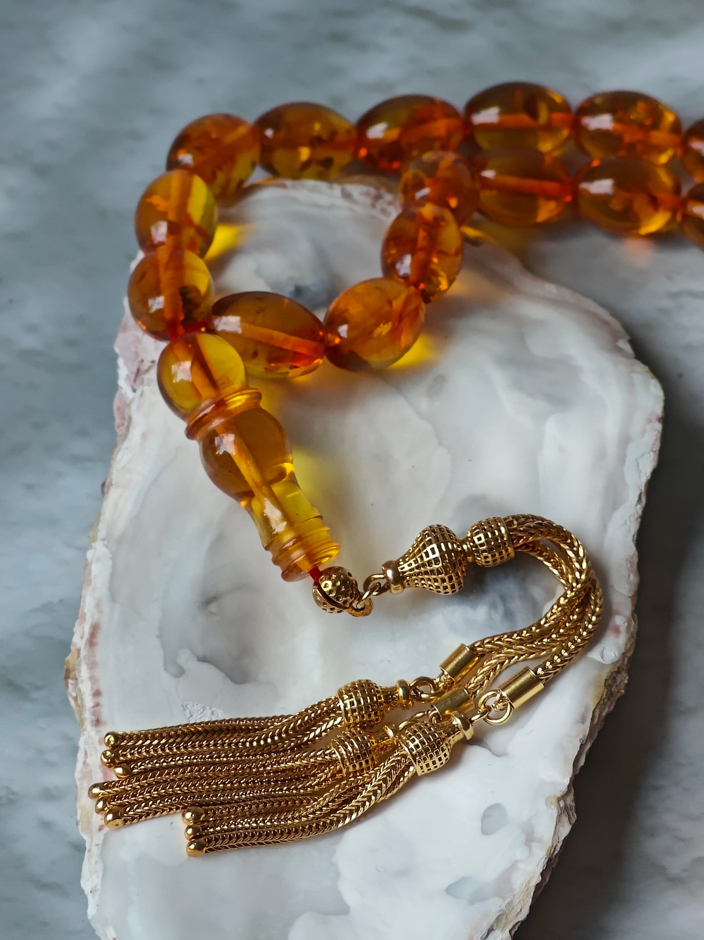 Vintage Cognac & Citron Amber Tasbih – 33 Beads