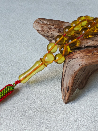 Natural Green Caribbean Amber Tasbih – 45 Beads