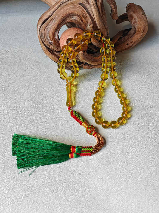 Natural Green Caribbean Amber Tasbih – 45 Beads