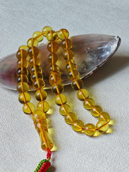 Natural Green Caribbean Amber Tasbih – 45 Beads