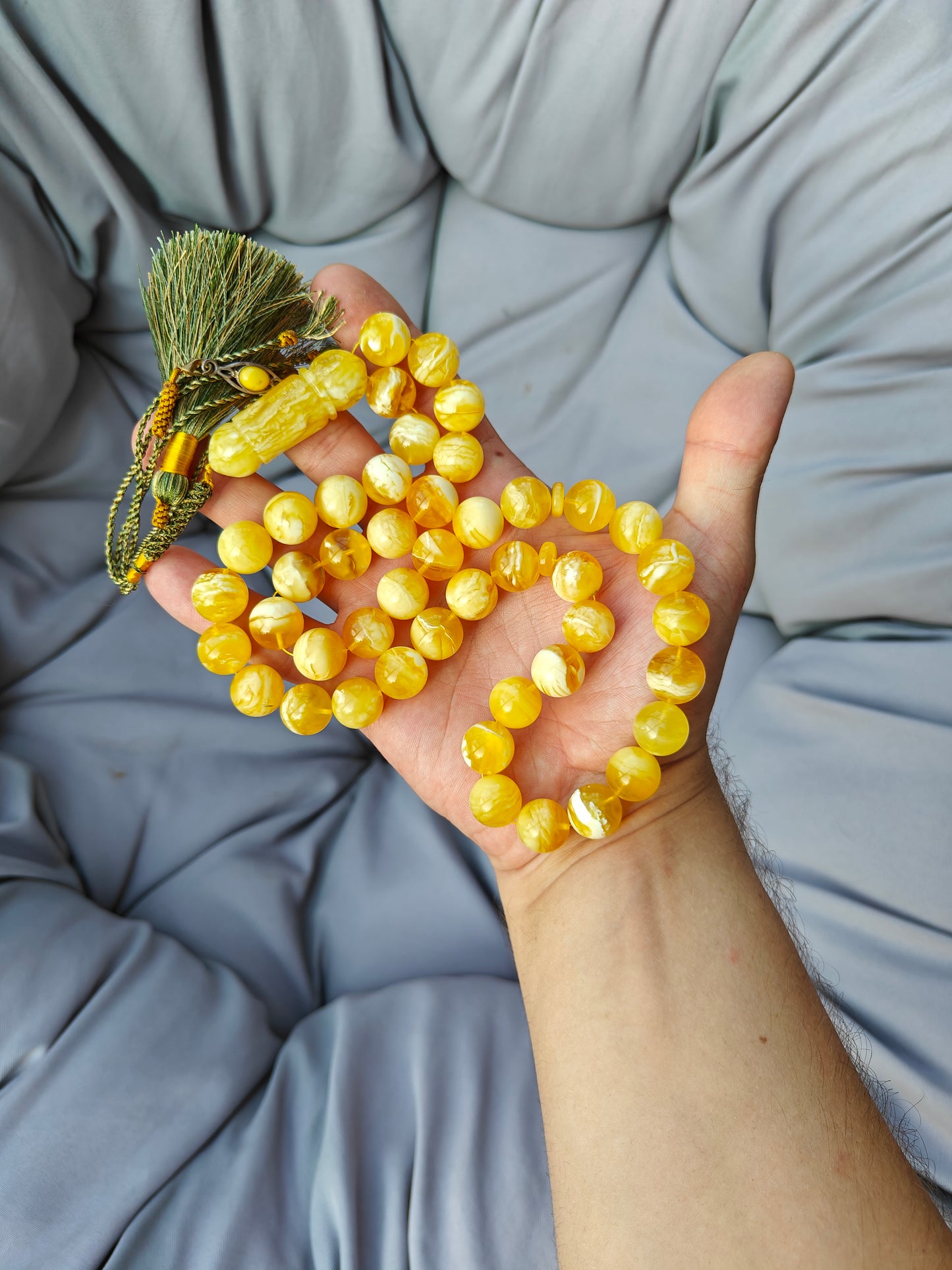 Exceptional Rare Unique Large Tiger Amber Tasbih – 45 Beads