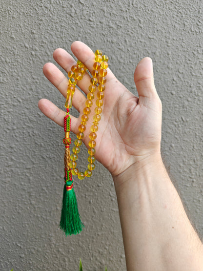 Natural Green Caribbean Amber Tasbih – 45 Beads