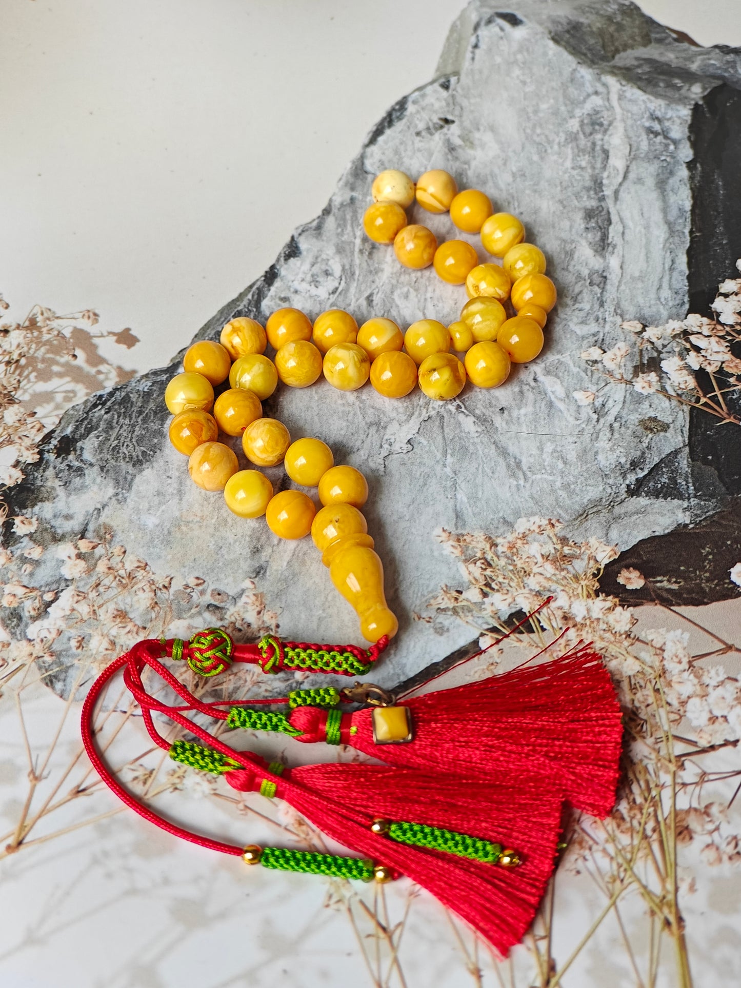 Antique Aged Milk & Honey Amber Tasbih – 33 Beads