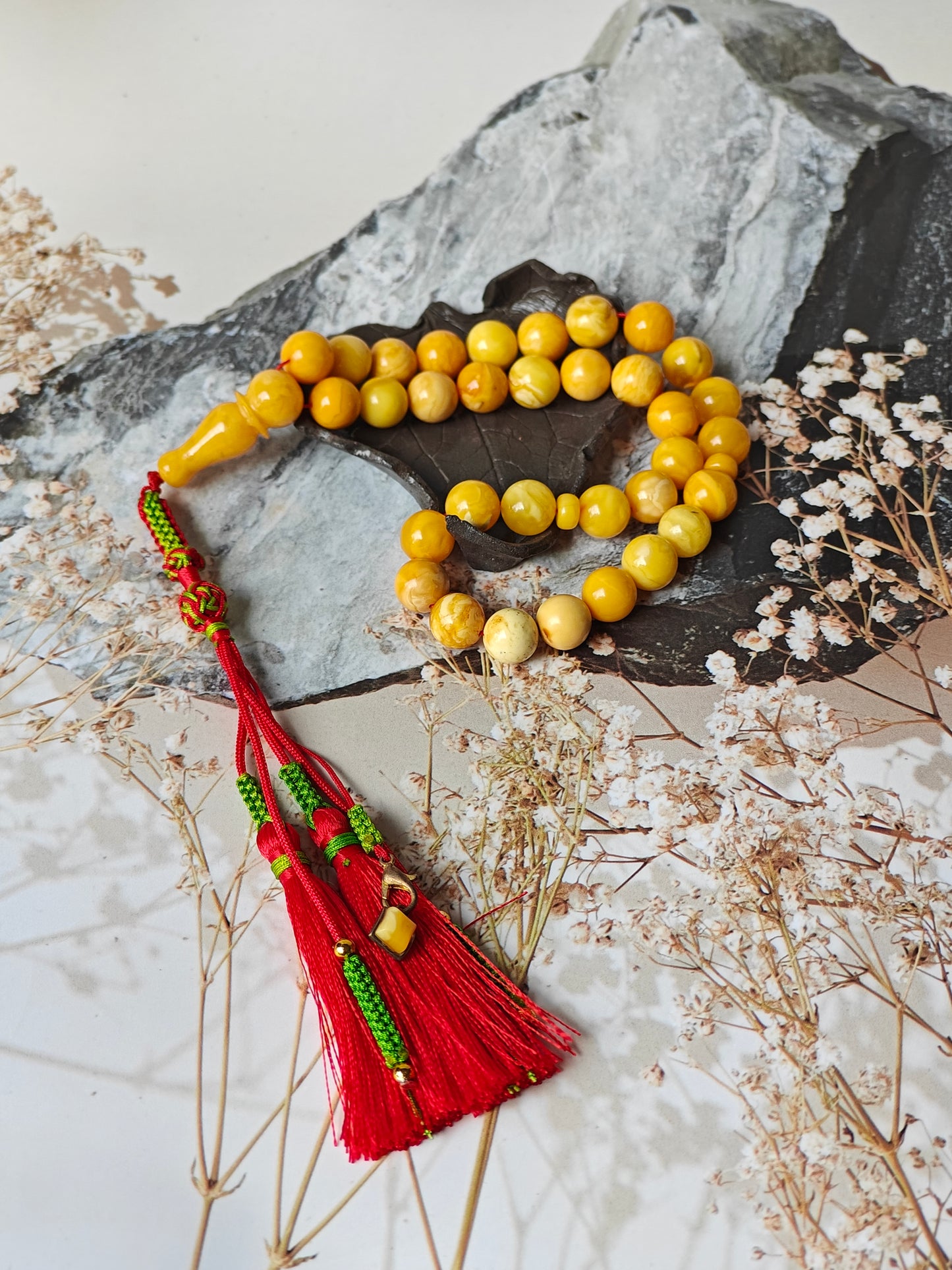 Antique Aged Milk & Honey Amber Tasbih – 33 Beads