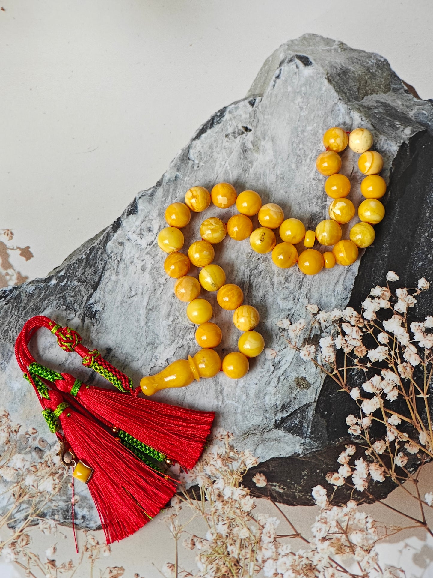 Antique Aged Milk & Honey Amber Tasbih – 33 Beads
