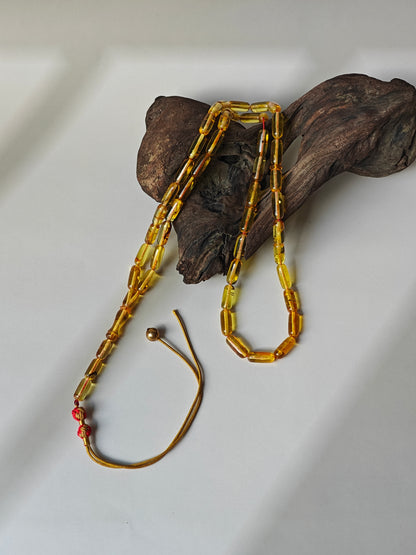 Natural Citron Amber Tasbih with Insect Inclusions – 45 Beads