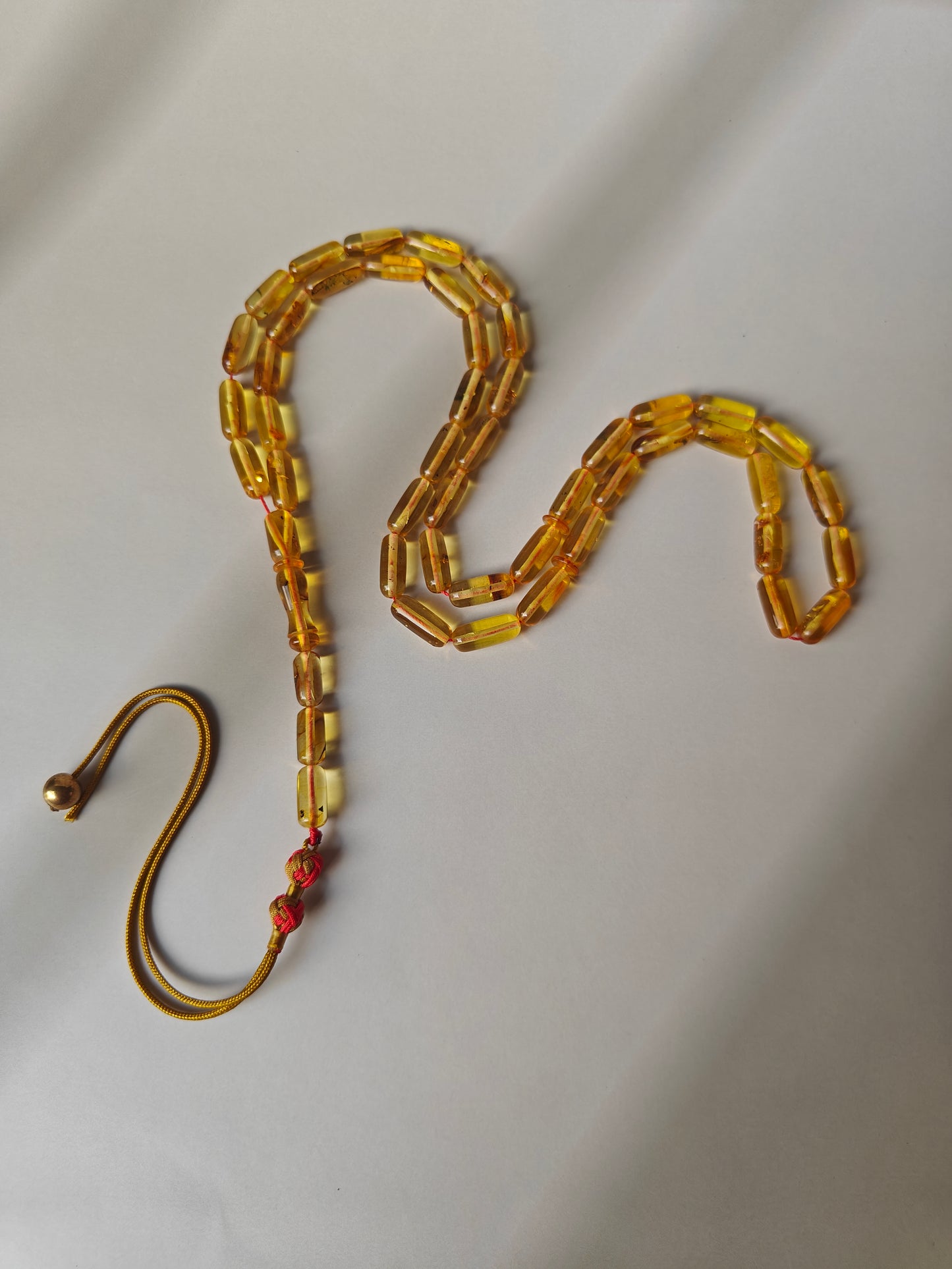 Natural Citron Amber Tasbih with Insect Inclusions – 45 Beads