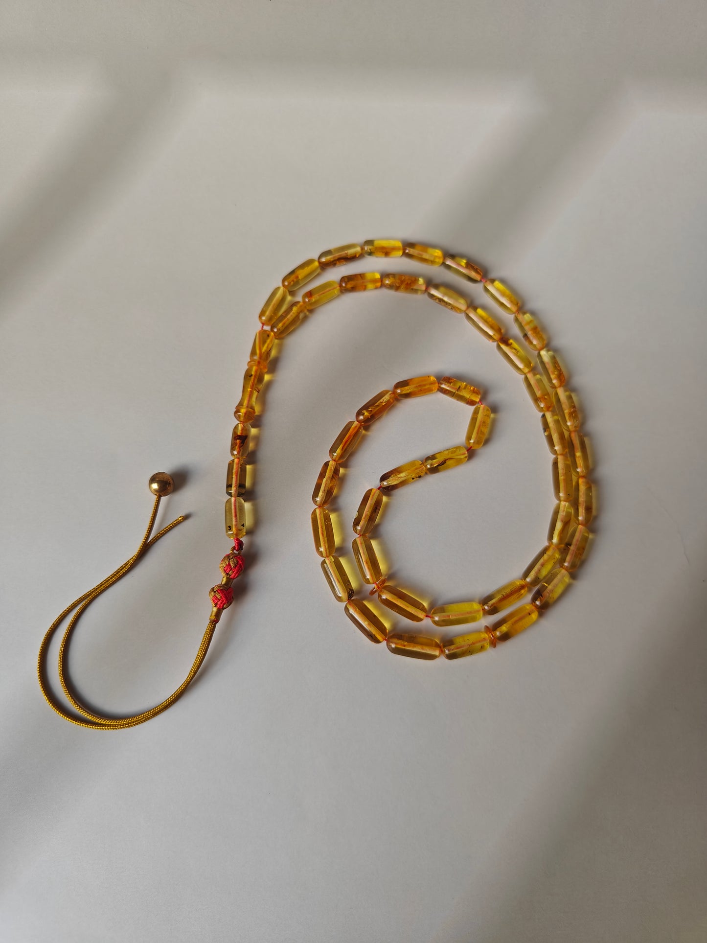 Natural Citron Amber Tasbih with Insect Inclusions – 45 Beads