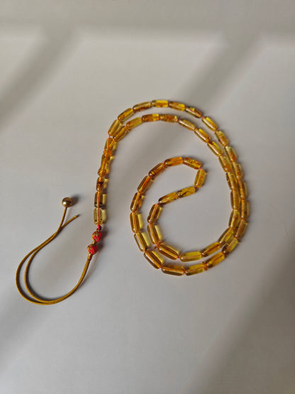 Natural Citron Amber Tasbih with Insect Inclusions – 45 Beads