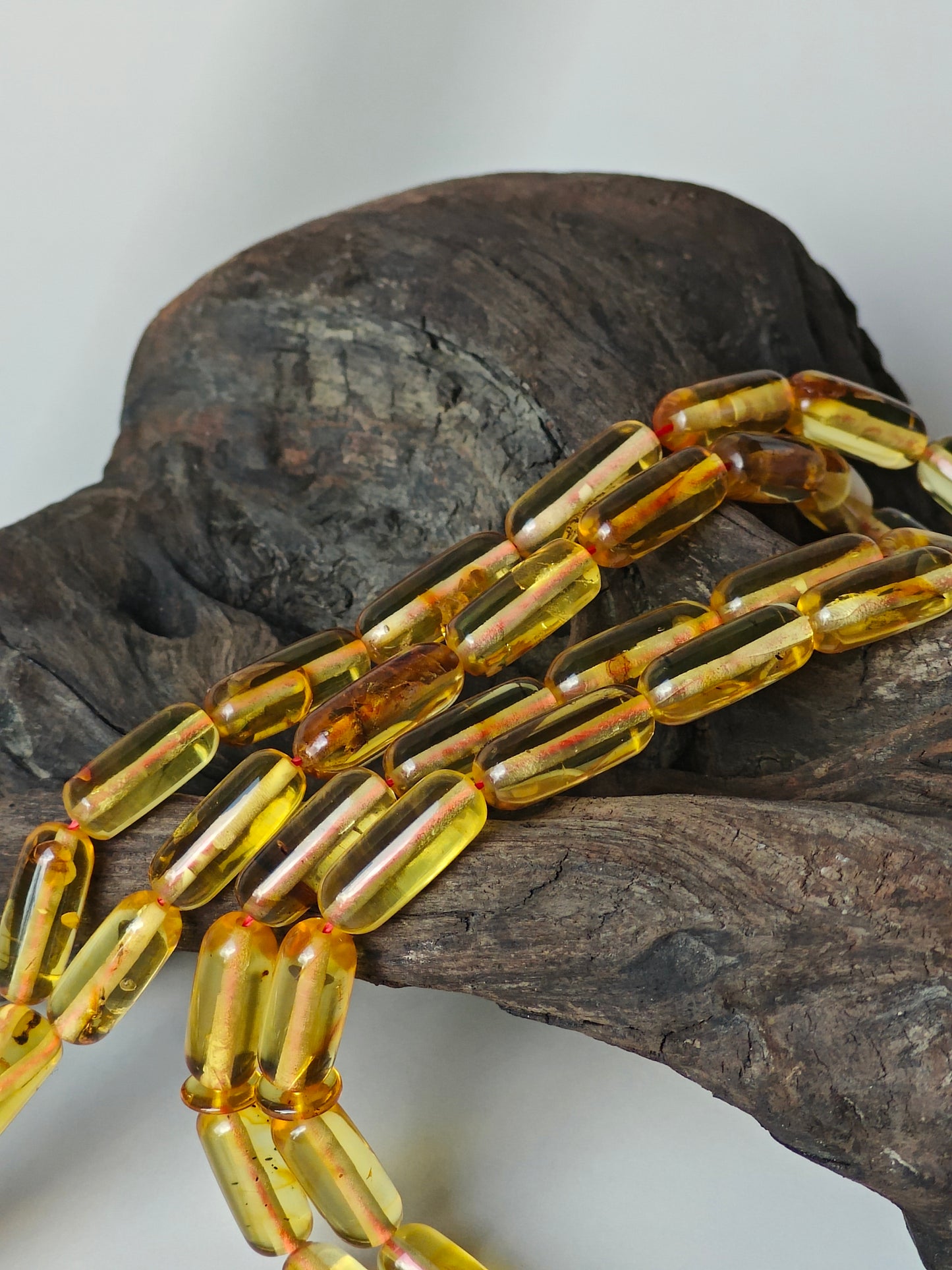Natural Citron Amber Tasbih with Insect Inclusions – 45 Beads