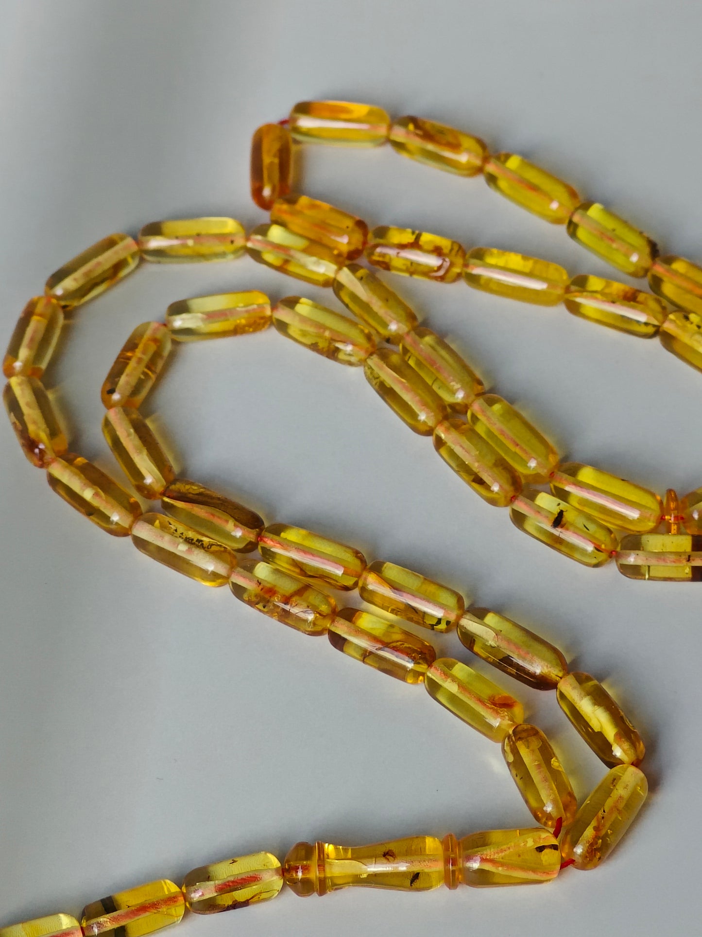 Natural Citron Amber Tasbih with Insect Inclusions – 45 Beads