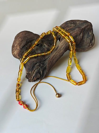 Natural Citron Amber Tasbih with Insect Inclusions – 45 Beads