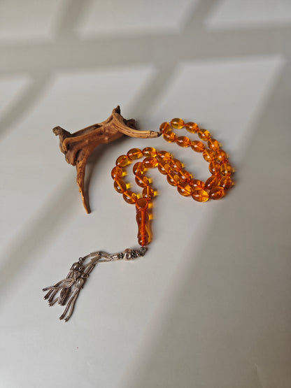 Vintage Cognac Amber Tasbih – 33 Beads