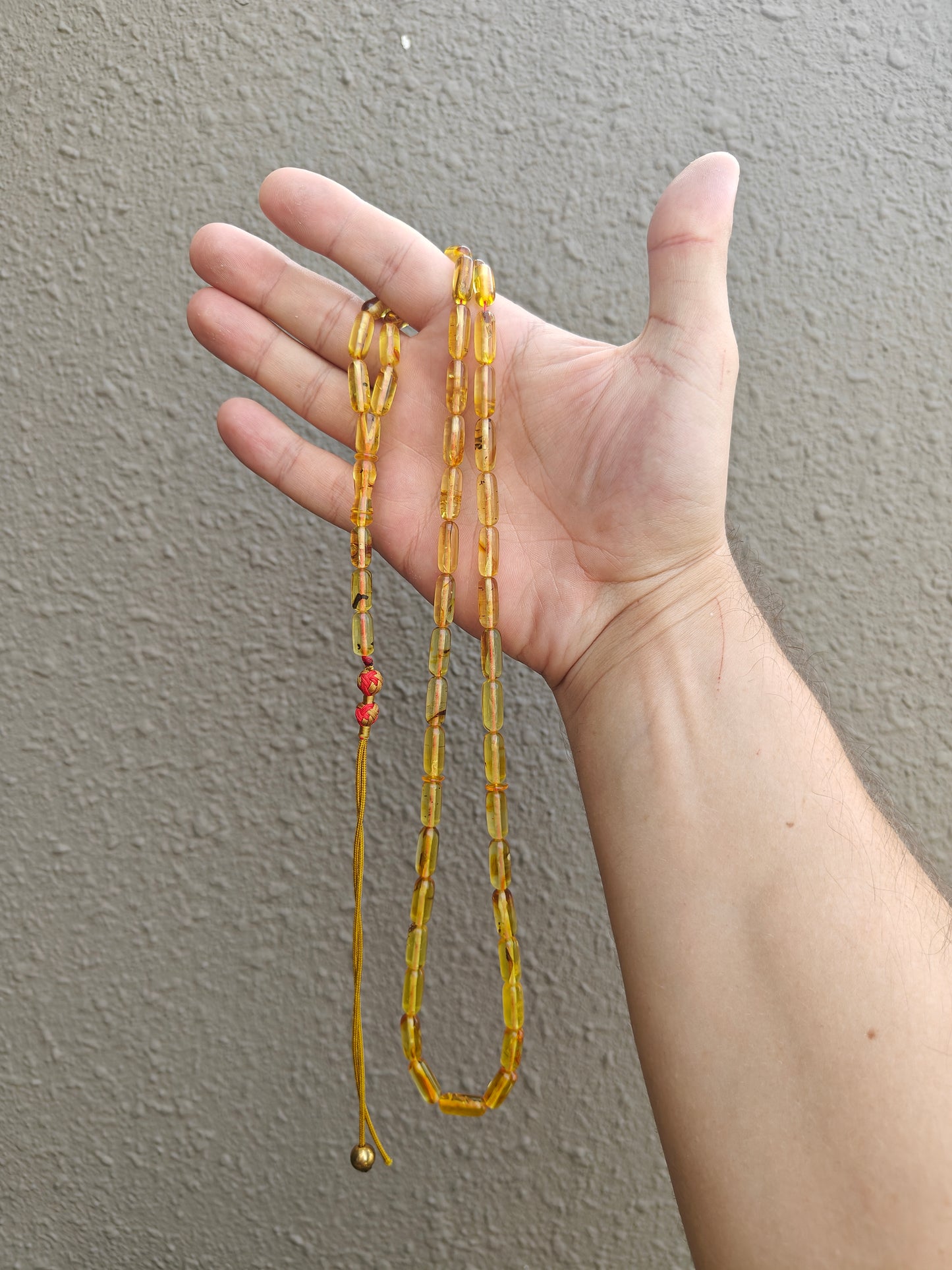Natural Citron Amber Tasbih with Insect Inclusions – 45 Beads