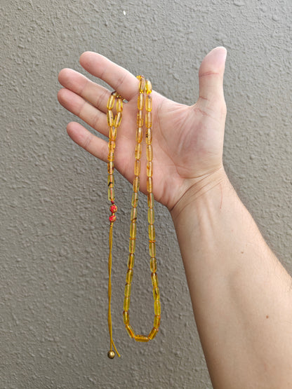 Natural Citron Amber Tasbih with Insect Inclusions – 45 Beads