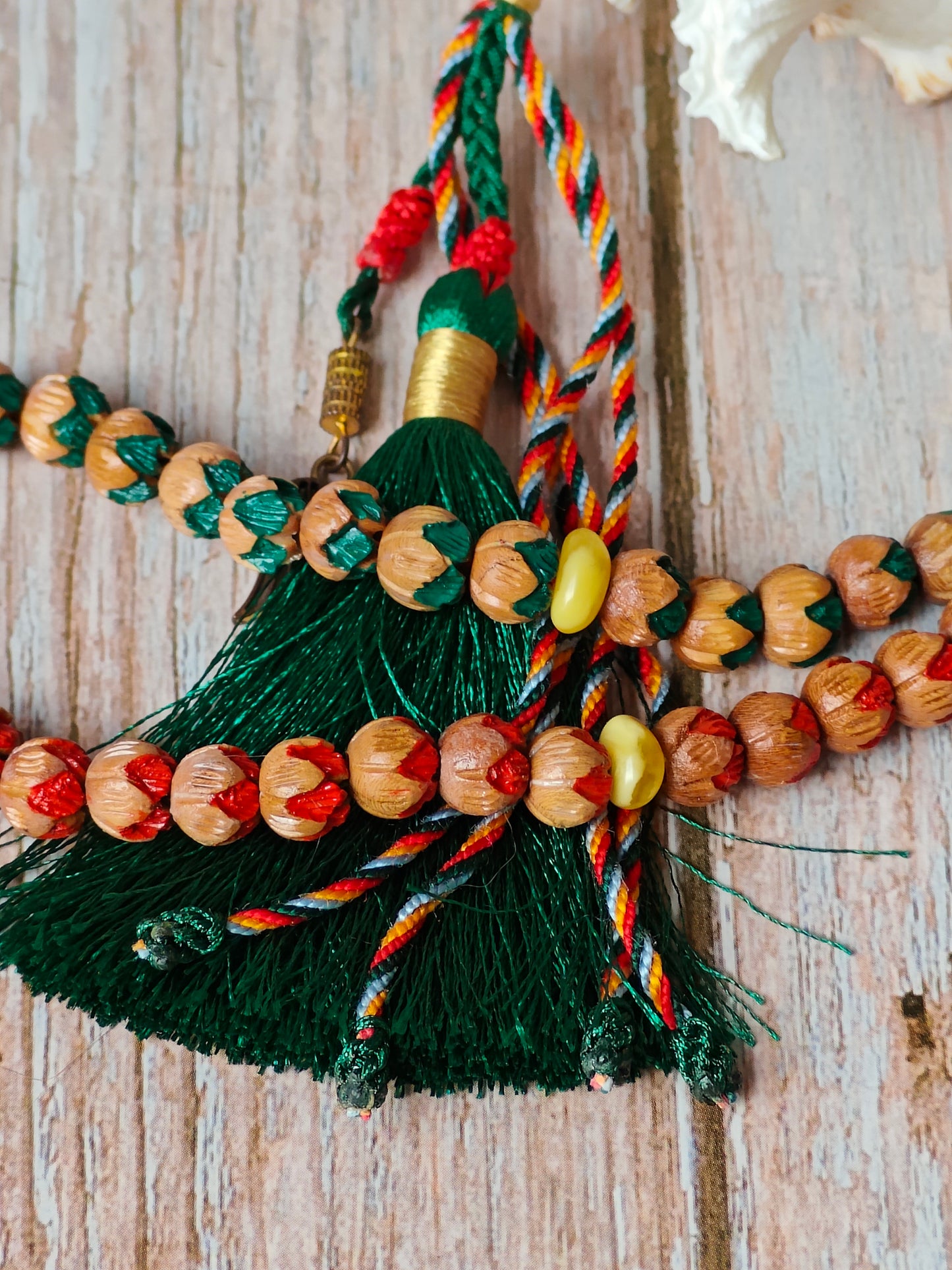 Handcarved Cherry Wood & Aged Butterscotch Amber Tasbih – 66 Beads