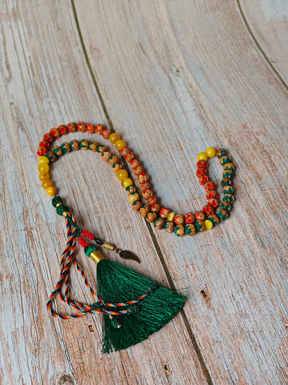 Handcarved Cherry Wood & Aged Butterscotch Amber Tasbih – 66 Beads