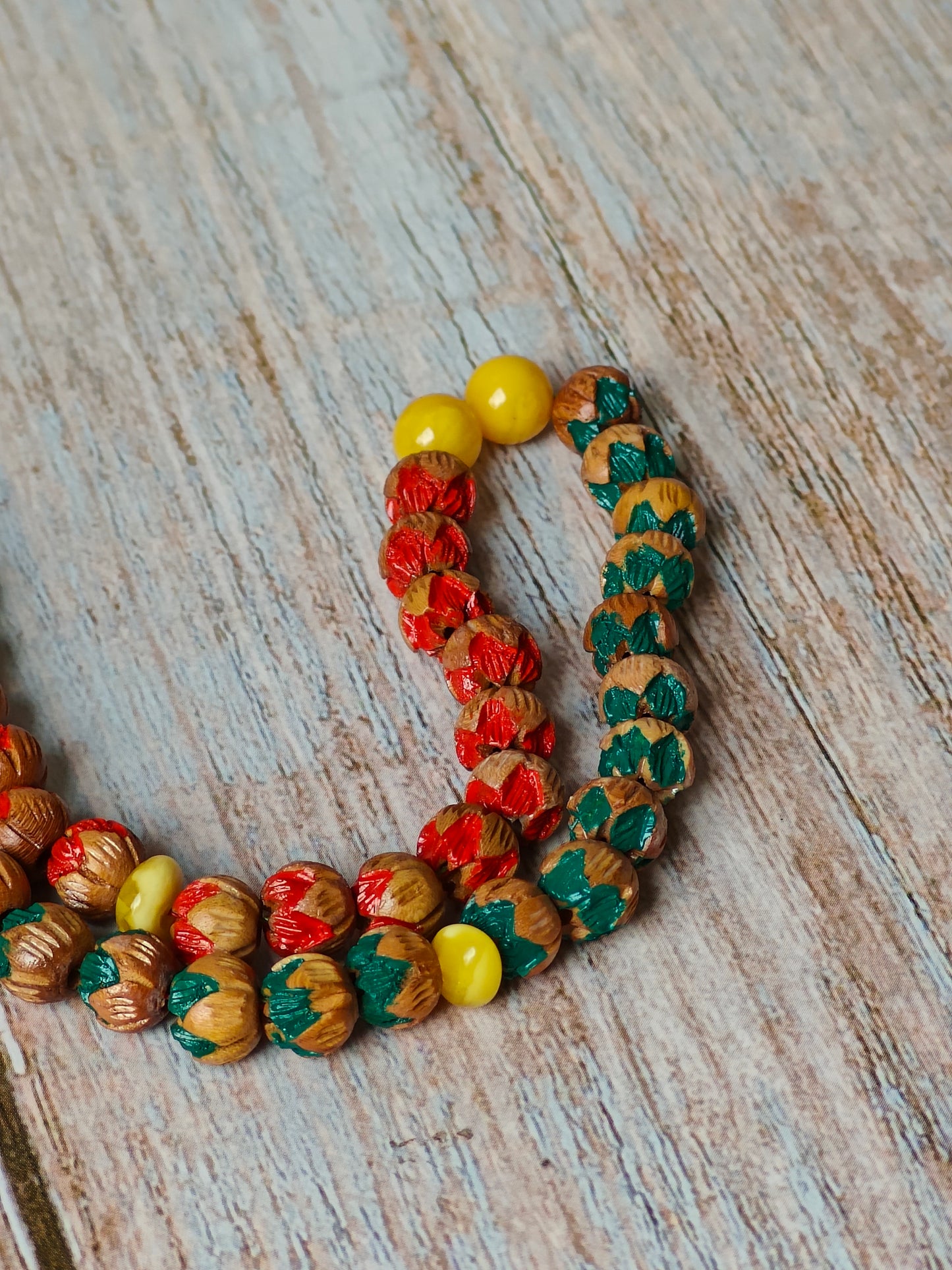 Handcarved Cherry Wood & Aged Butterscotch Amber Tasbih – 66 Beads