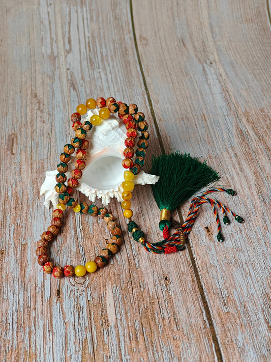 Handcarved Cherry Wood & Aged Butterscotch Amber Tasbih – 66 Beads