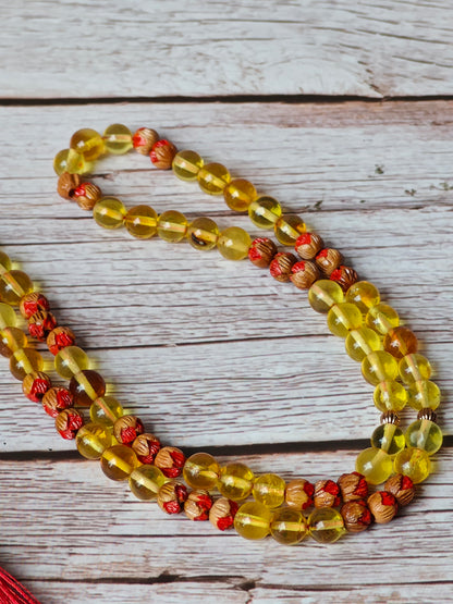 Handpainted Red Cherry Wood & Citron Amber Tasbih – 99 Beads