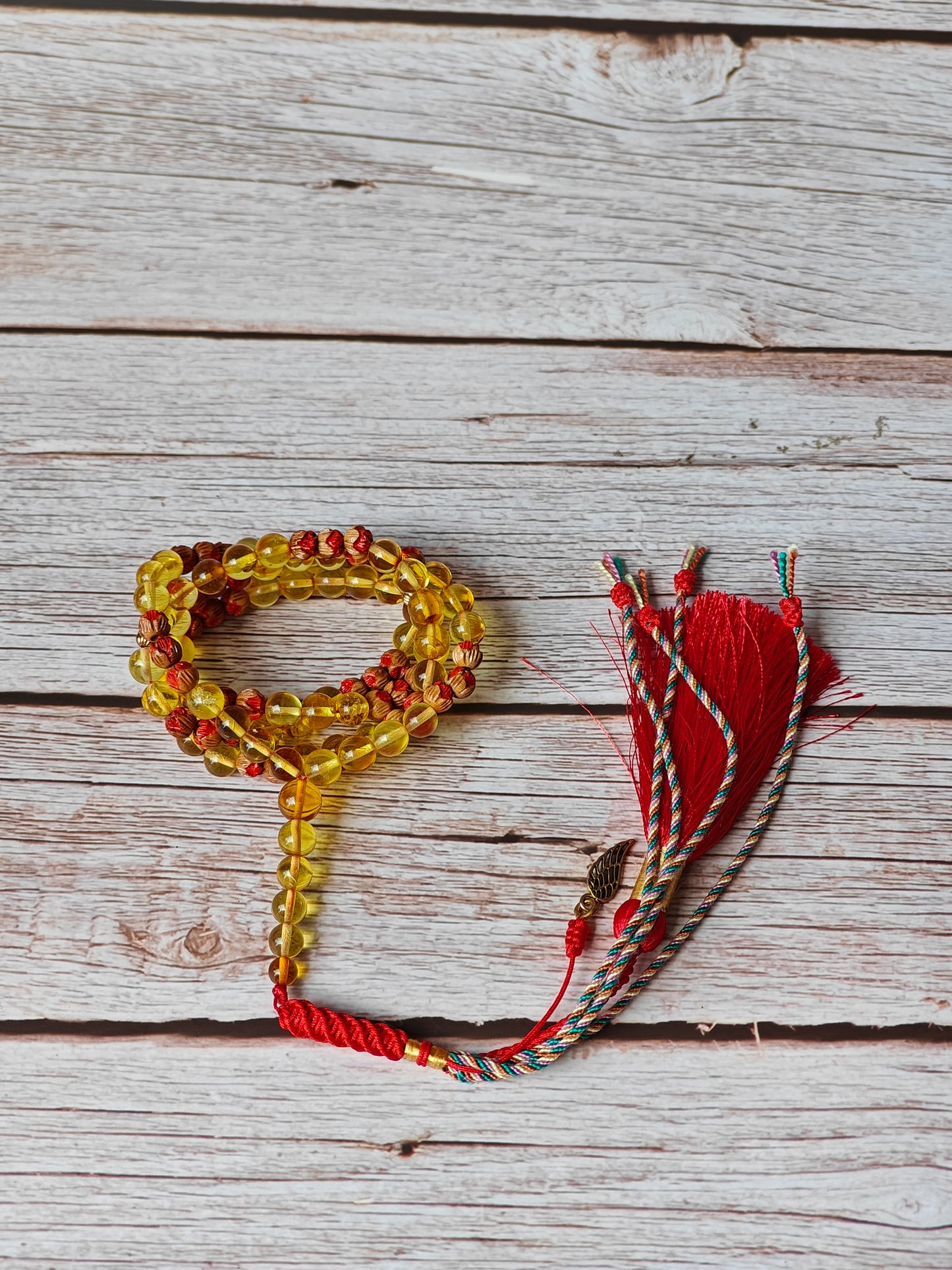Handpainted Red Cherry Wood & Citron Amber Tasbih – 99 Beads