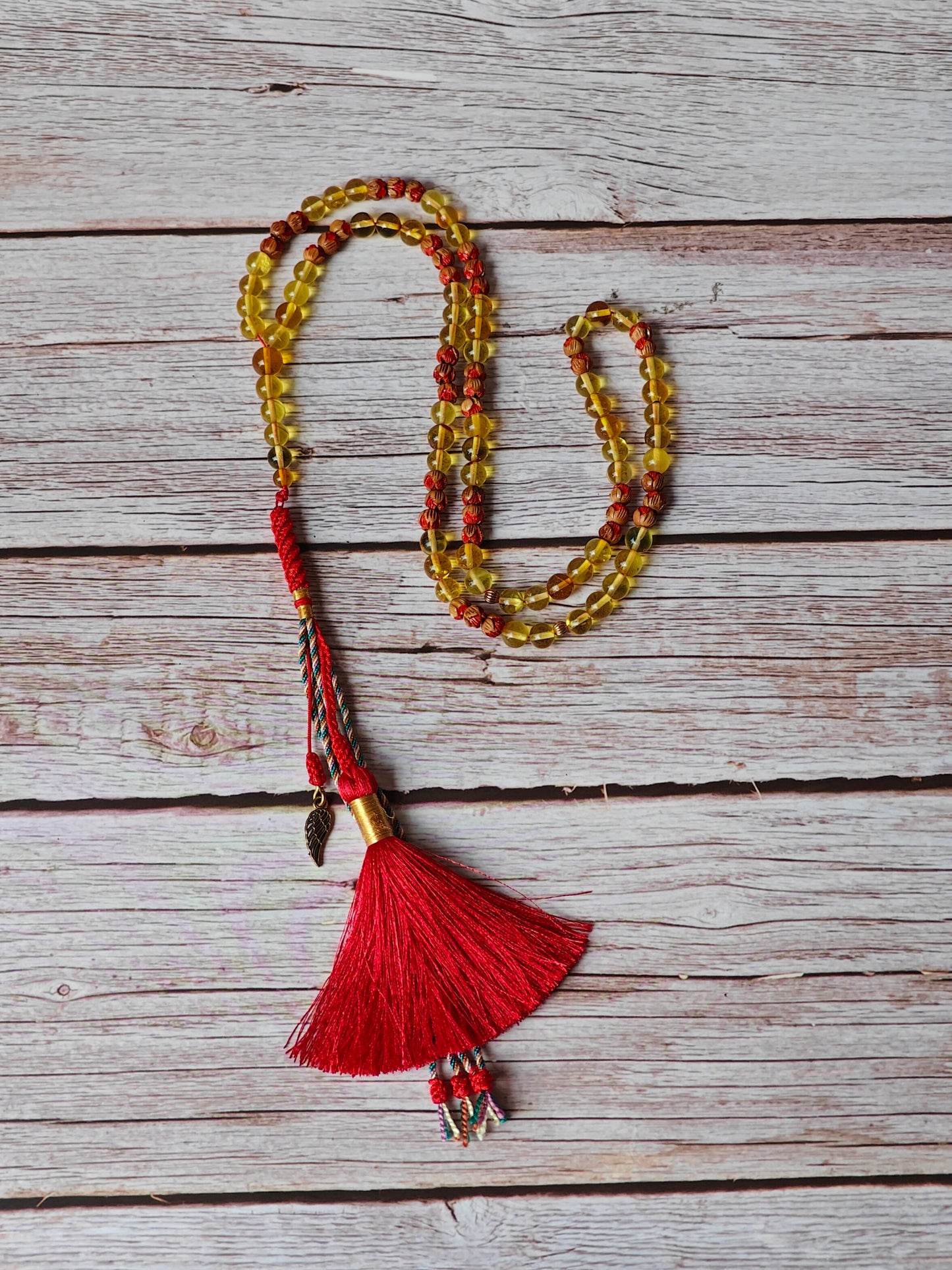 Handpainted Red Cherry Wood & Citron Amber Tasbih – 99 Beads