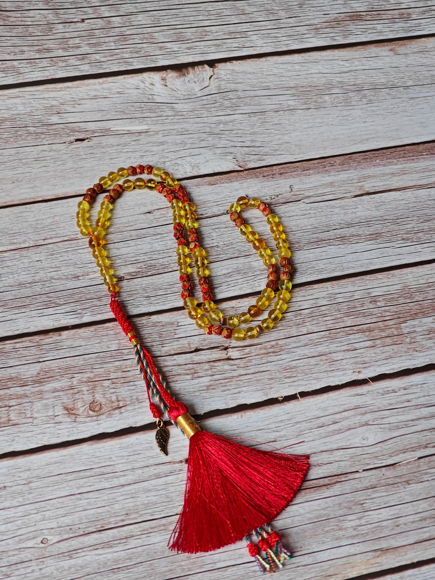 Handpainted Red Cherry Wood & Citron Amber Tasbih – 99 Beads