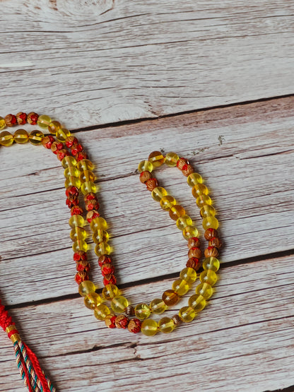 Handpainted Red Cherry Wood & Citron Amber Tasbih – 99 Beads
