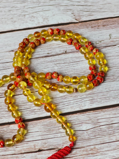 Handpainted Red Cherry Wood & Citron Amber Tasbih – 99 Beads