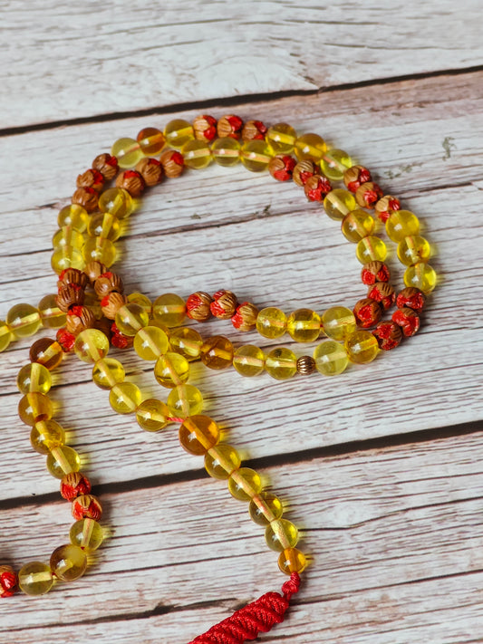 Handpainted Red Cherry Wood & Citron Amber Tasbih – 99 Beads