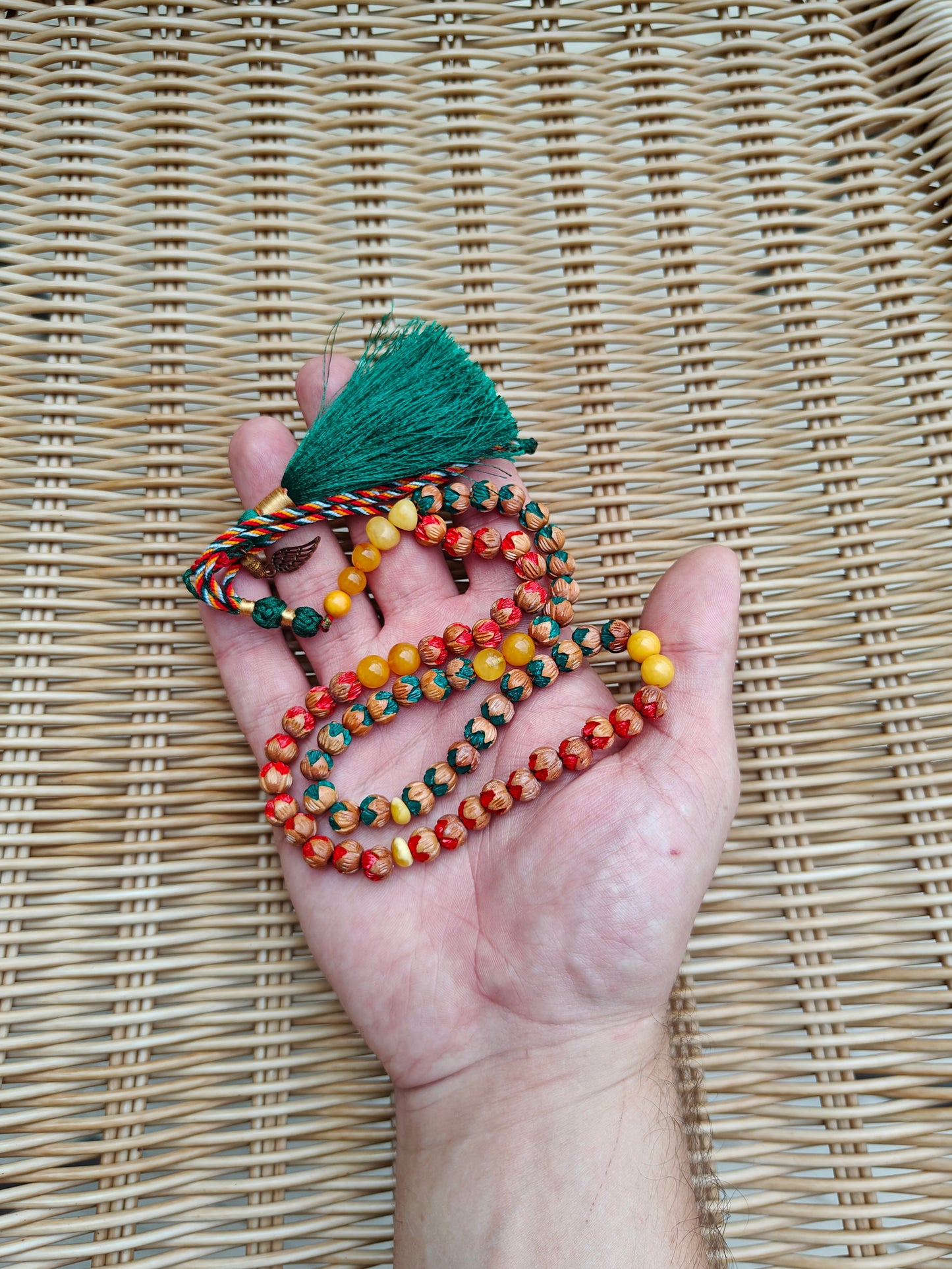 Handcarved Cherry Wood & Aged Butterscotch Amber Tasbih – 66 Beads